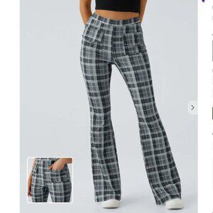 NWT Halara High Waisted Pocket Plaid Flare Casual Pants
